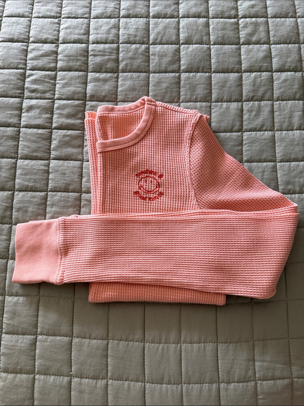 American Eagle Pink Waffle Knit Top - Soft Thermal
